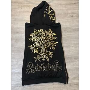 Vintage Y2K Men's Retribution Sleeveless Full Zip Hoodie M Gold Rocker Glam